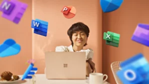 boy with microsoft logos